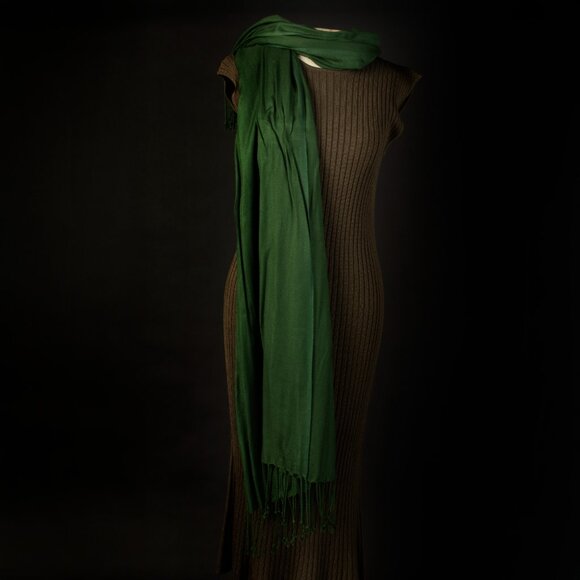 Forest-green Rayon Scarf (approx 22”x62”) - Picture 3 of 3